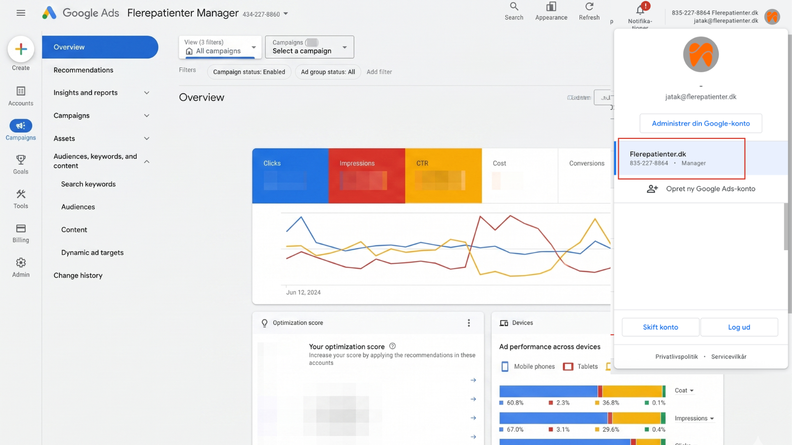 Google Ads – kopiér konto-ID fra dropdown